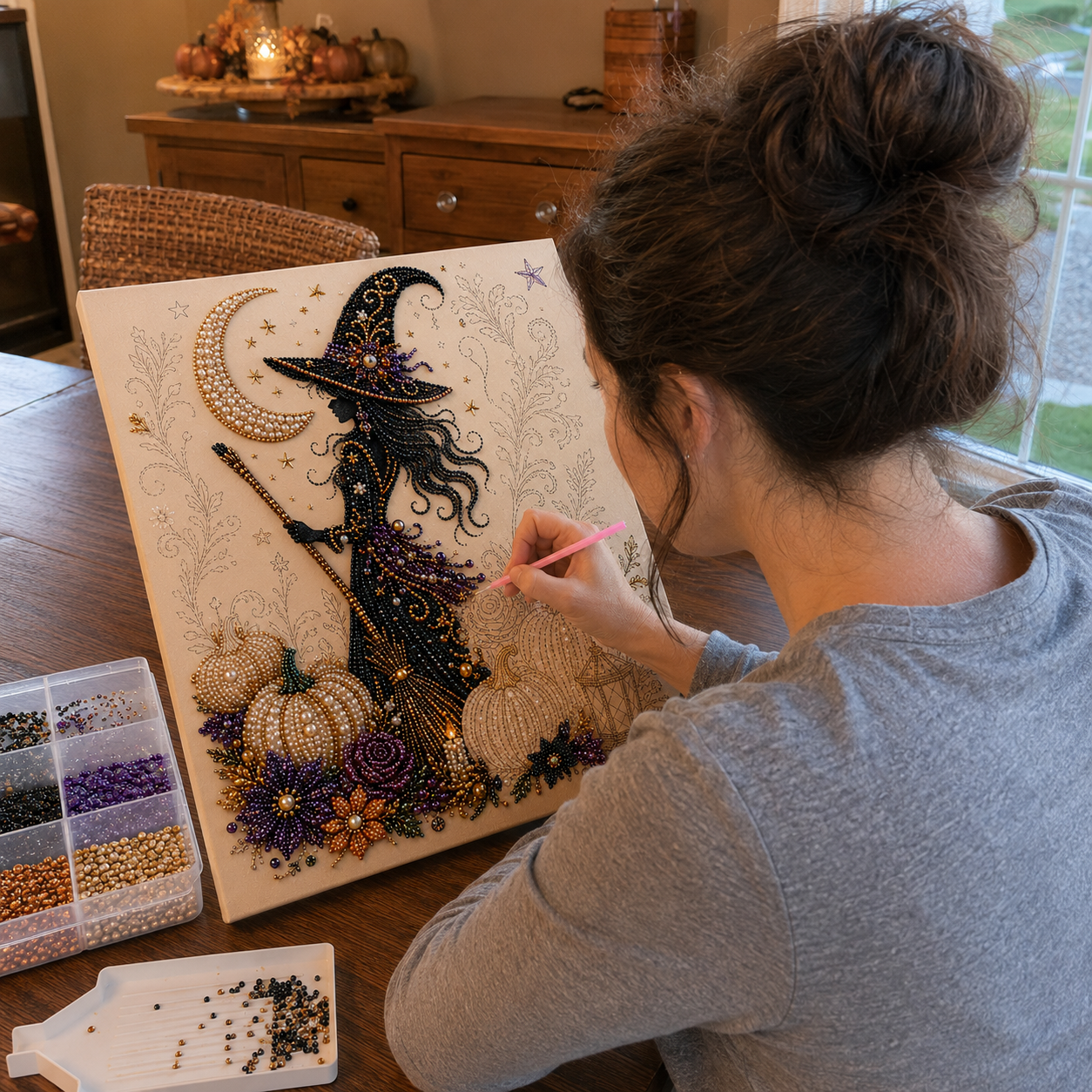 💥 Last Day 49% OFF – 👻✨ Halloween Pearl Art DIY Kit – Turn Tiny Pearls into Spooky-Cute Magic
